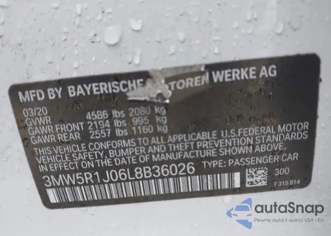 2020 BMW 330I из США, поврежденный, VIN 3MW5R1J06L8B36026